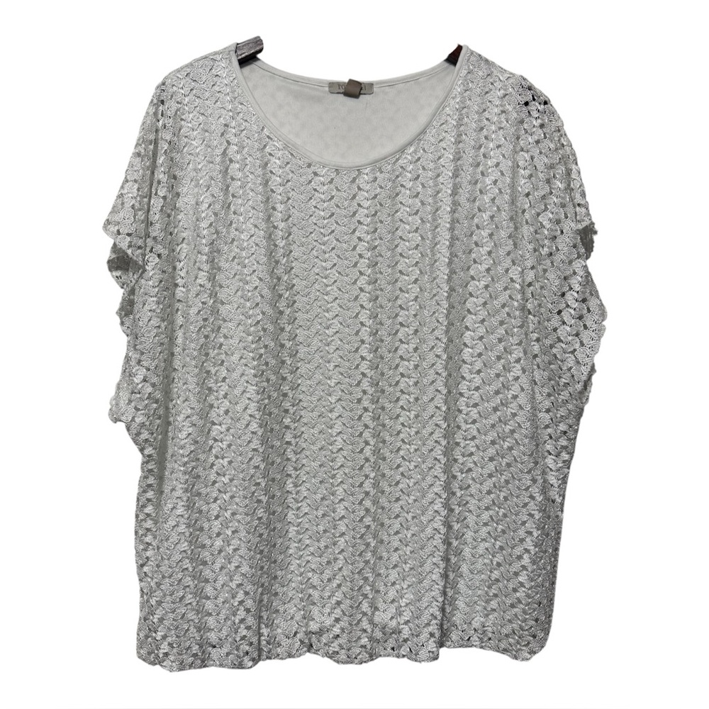 Roz & Ali Crochet Lace Overlay Boxy White Blouse Women’s Plus Size 2X Drawstring - Picture 1 of 9